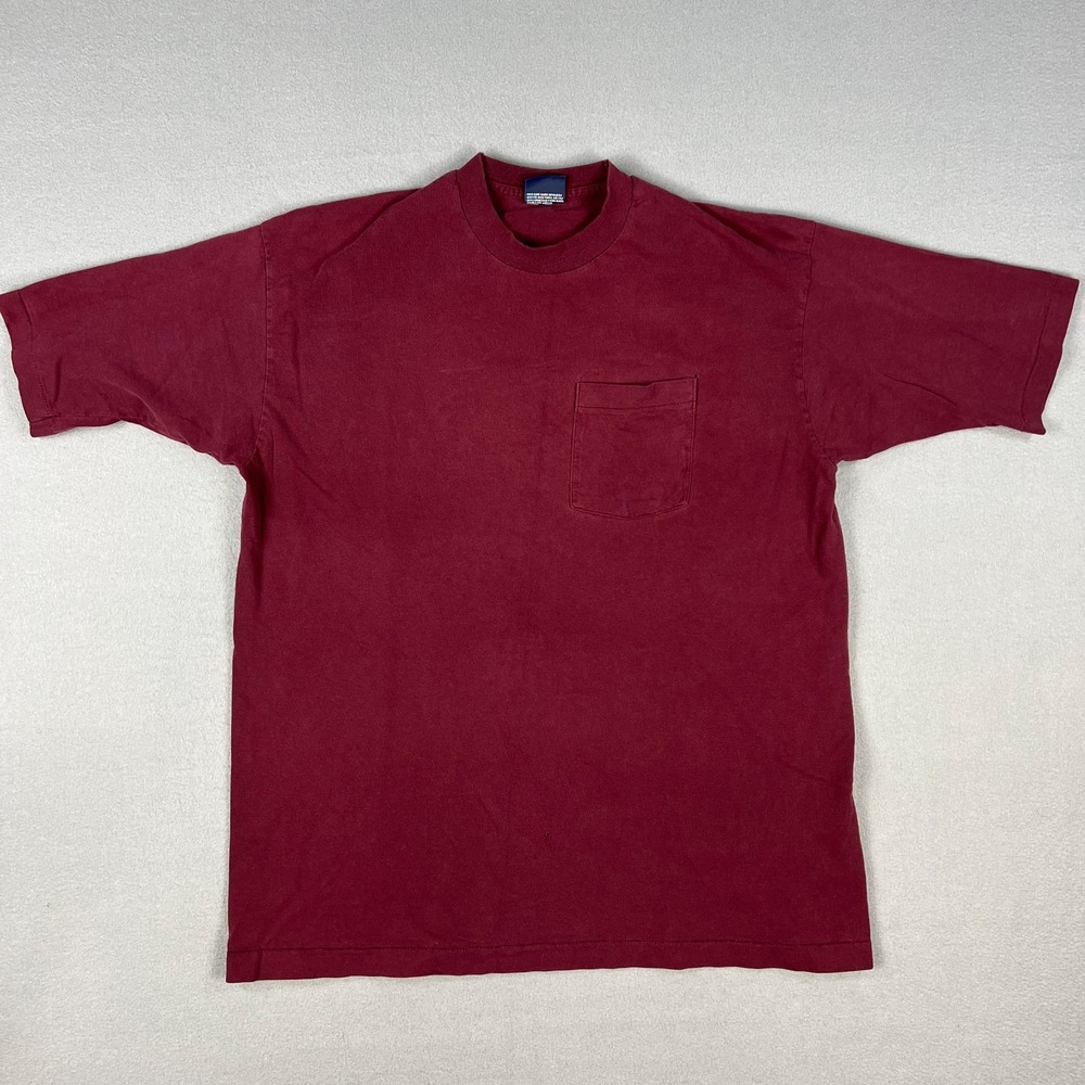 VTG Honors Selvedge Pocket T Shirt Mens XL Blank Burgundy 1990s Made‎ in USA